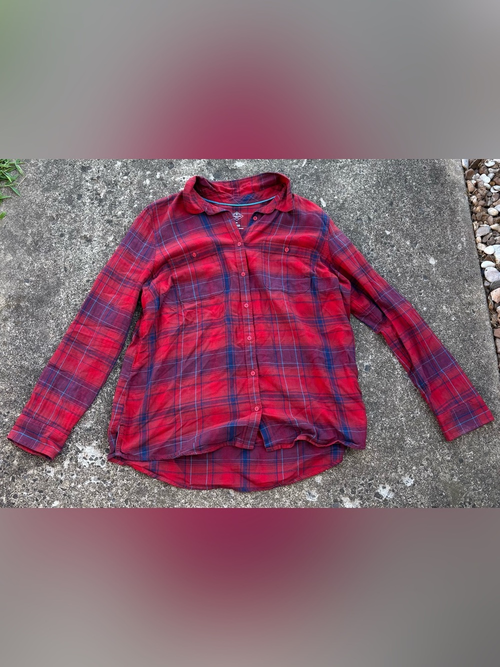 St. John's Bay Red and Blue Plaid Button-Down Shirt